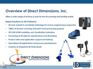 Overview of Direct Dimensions, Inc. 
Offers a wide range of services & tools for the 3D scanning and printing worlds 
Key ...
