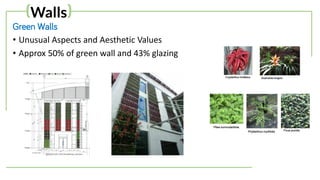 Green Walls
• Unusual Aspects and Aesthetic Values
• Approx 50% of green wall and 43% glazing
(Walls)
 