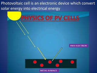 Photovoltaic cell is an electronic device which convert
solar energy into electrical energy
 