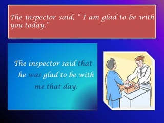 The inspector said, “ I am glad to be with
you today.”
 