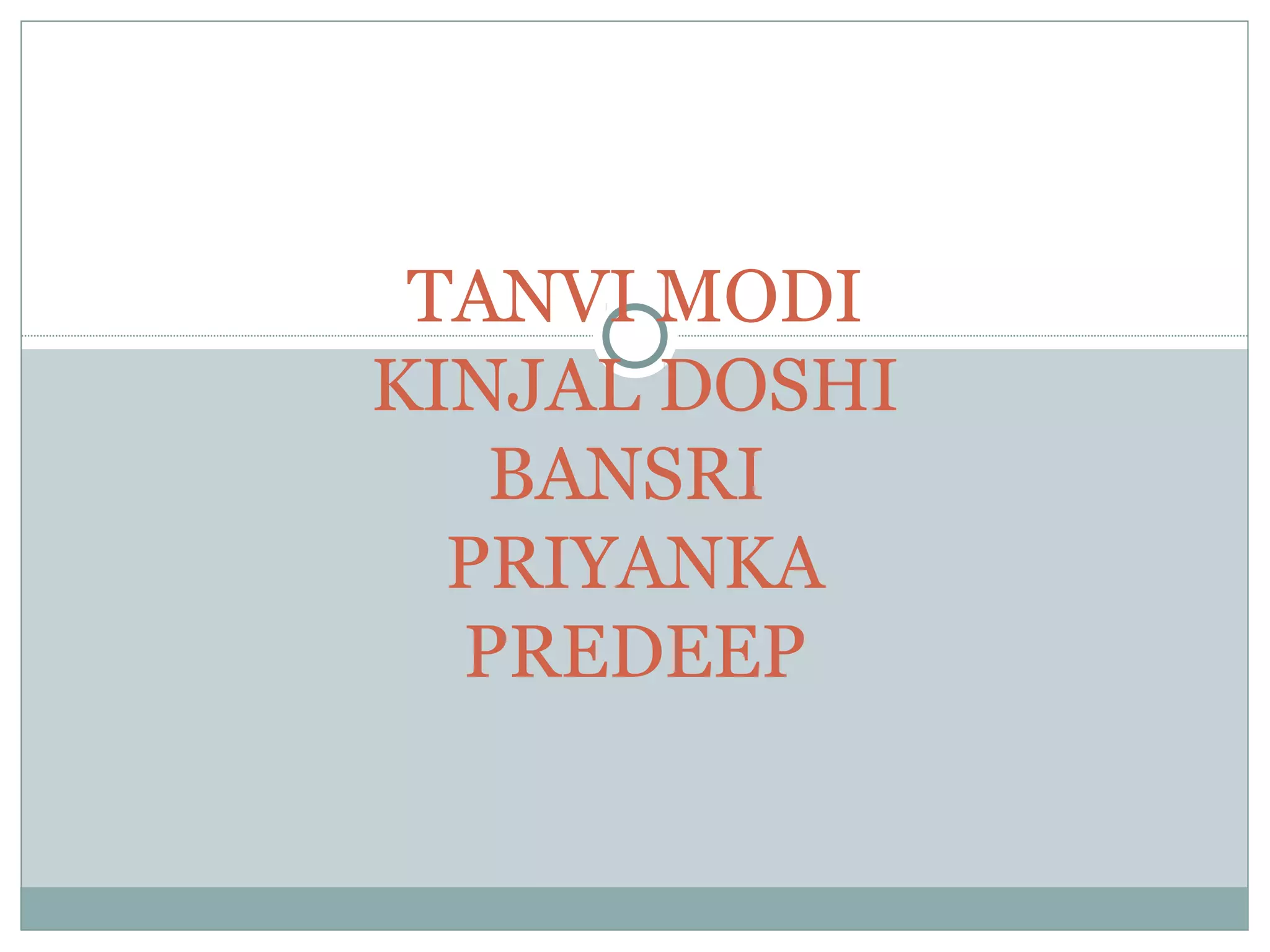 TANVI MODI
KINJAL DOSHI
BANSRI
PRIYANKA
PREDEEP
 