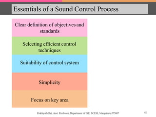 Essentials of a Sound Control Process
Clear definition of objectives and
standards
Selecting efficient control
techniques
Suitability of control system
Simplicity
Focus on key area
63
 