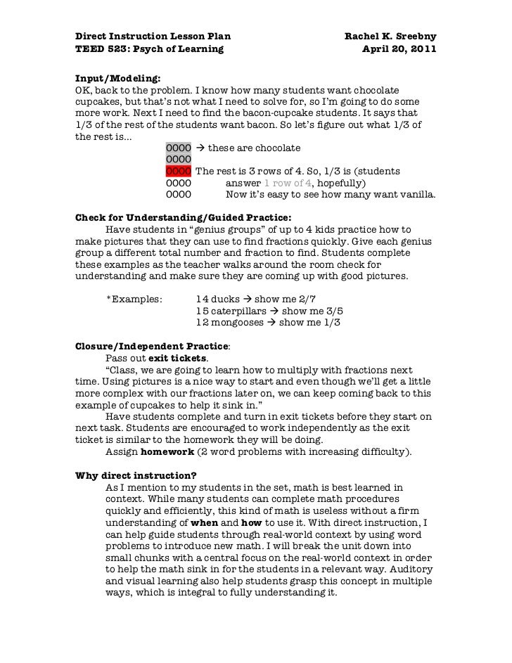 direct instruction lesson plan example