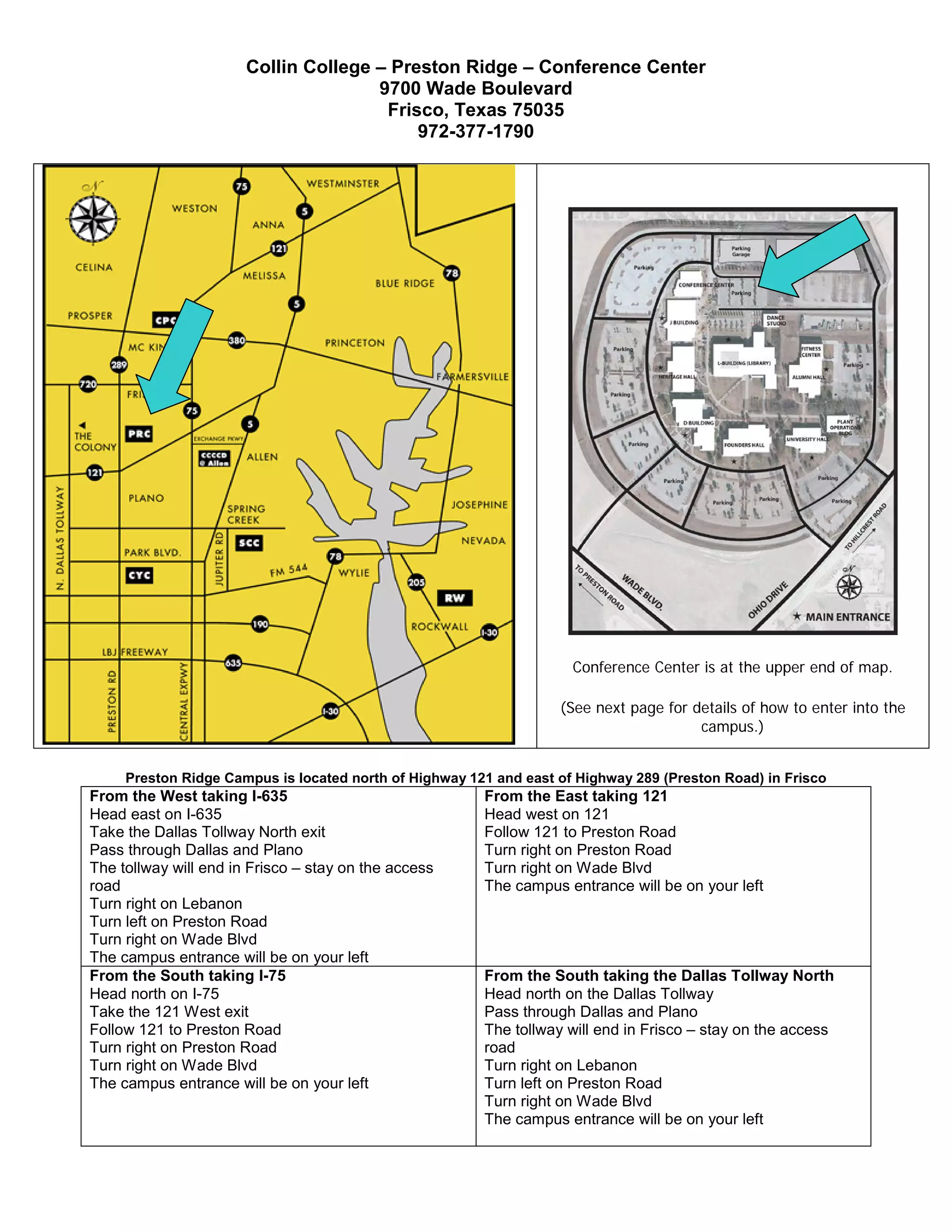 Preston Ridge Collin Directions to Preston Ridge Conference Center | PDF