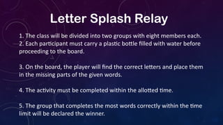 Relay Lettering Directions and quiz. presentation of the students | PPTX