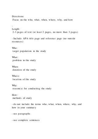 Directions Focus on the who, what, when, where, why, and how- | DOCX