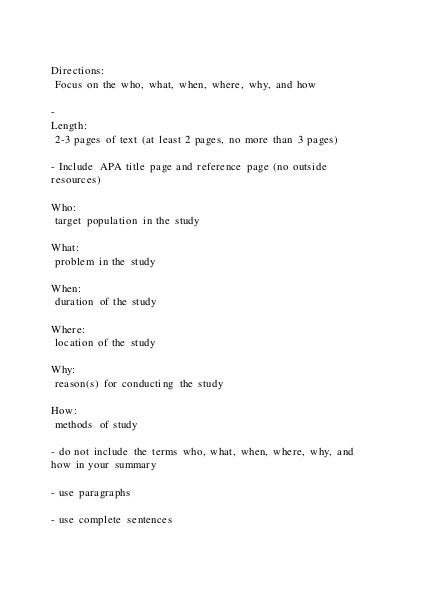 Directions Focus on the who, what, when, where, why, and how- | DOCX
