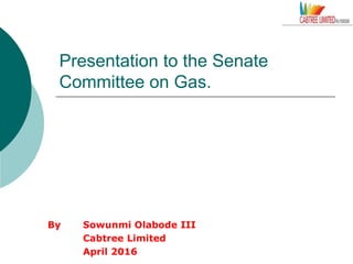 Presentation to the Senate
Committee on Gas.
By Sowunmi Olabode III
Cabtree Limited
April 2016
 