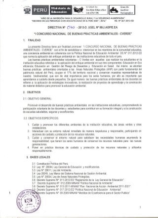  I CONCURSO NACIONAL DE BUENAS PRÁCTICAS DOCENTES  CVERDE (Directiva ugel06-70-2013)