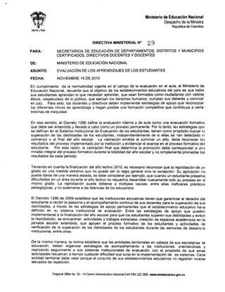 Directiva 29 de 2010 evaluacion y promocion escolar