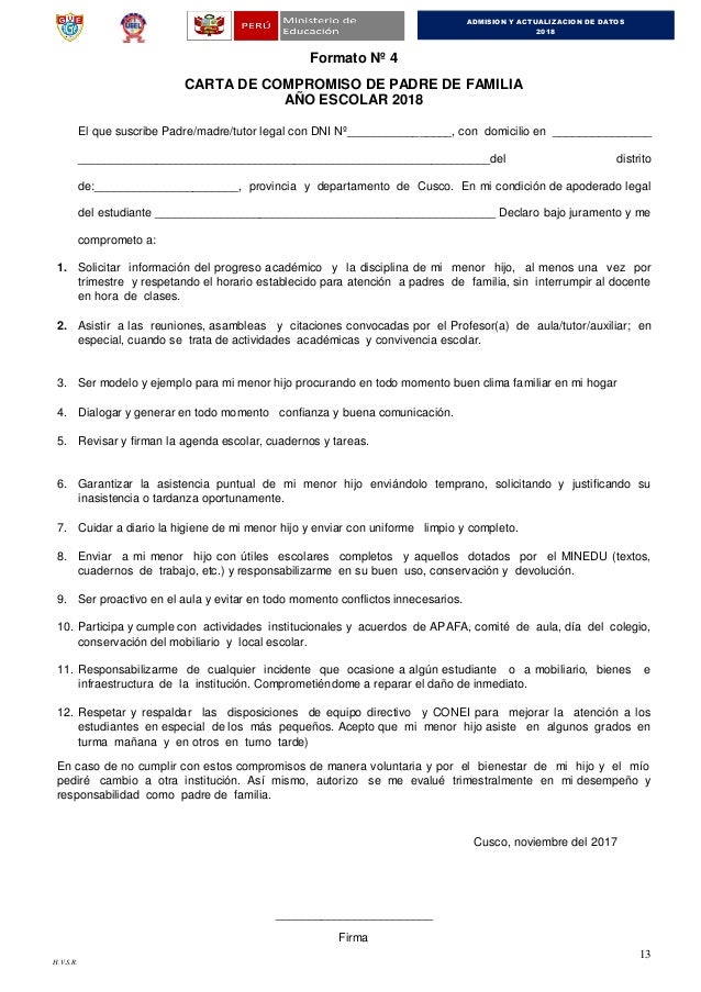 Directiva de admision y actualización de datos año escolar 