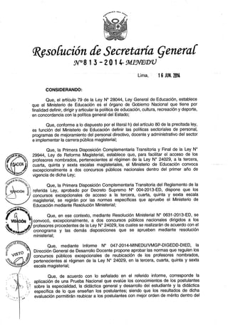 Directiva del concurso de reubicación r.s.g. n° 813  2014-minedu