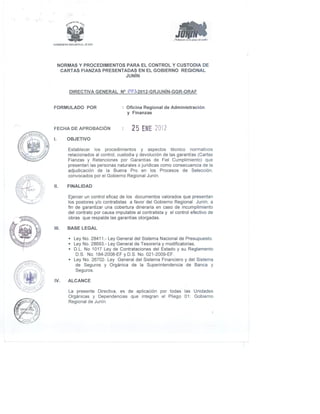 Directiva n.003 2012 custodia de cartas fianzs