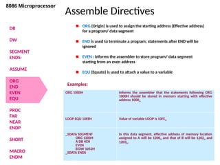 Comprehensive Guide to 8086 Microprocessor Assembler Directives | PPTX