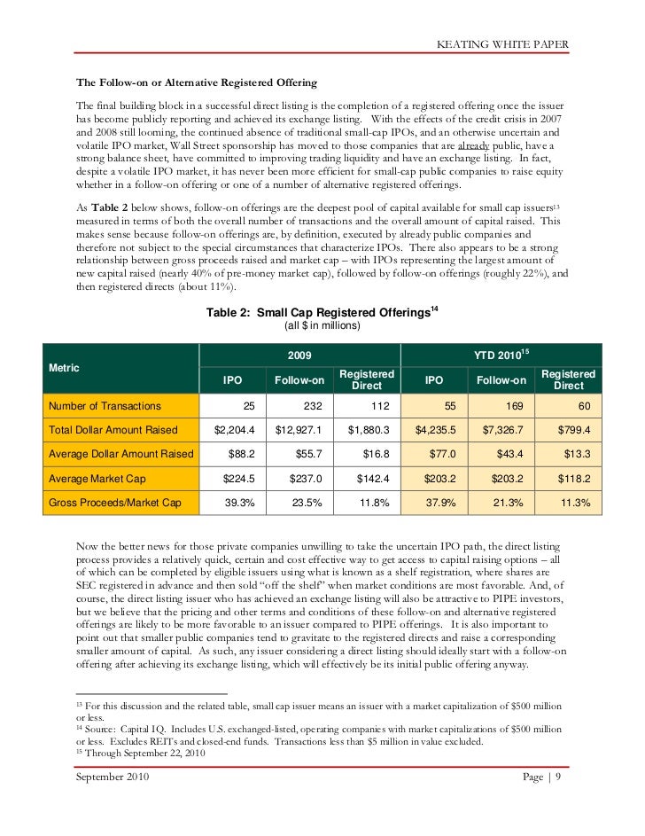 Alternative reporting standards for ipo