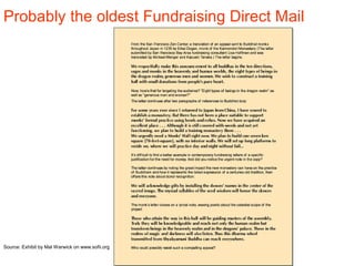 Probably the oldest Fundraising Direct Mail
Source: Exhibit by Mal Warwick on www.sofii.org
 
