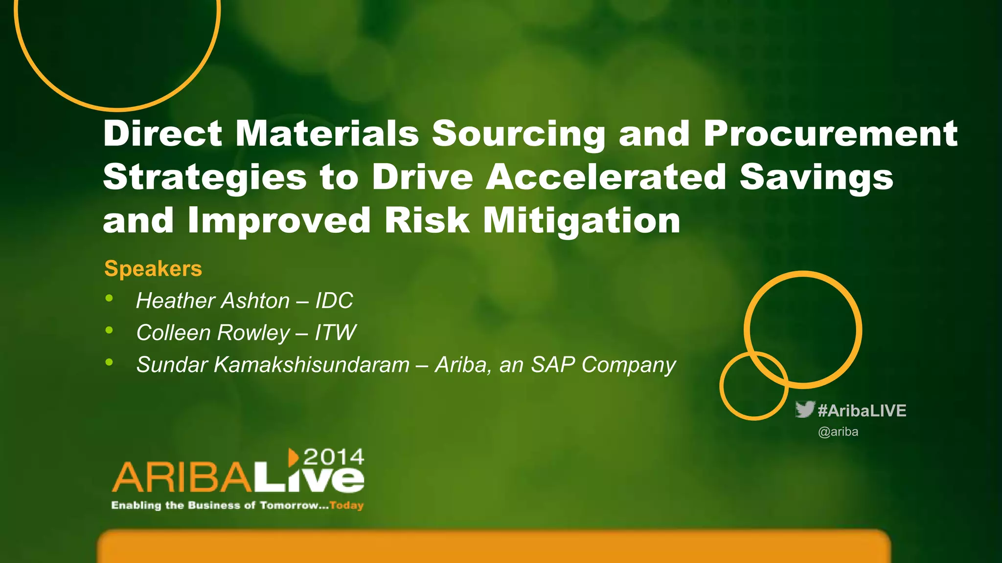 Colleen Risk Direct Materials Sourcing and Procurement Strategies – Accelerating ...