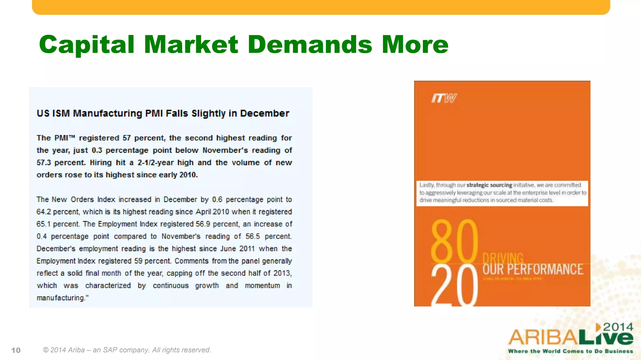 Capital Market Demands More
© 2014 Ariba – an SAP company. All rights reserved.10
 