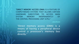 Direct memory access (dma) | PPTX | Computer Networking | Computing