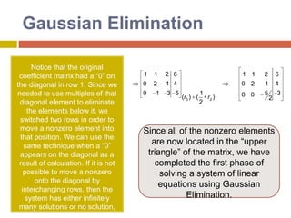 Cramer’s RuleCramer’s rule is another technique that is best suited to small numbers of equations. This rule states that each unknown in a system of linear algebraic equations may be expressed as a fraction of two determinants with denominator D and with the numerator obtained from D by replacing the column of coefficients of the unknown in question by the constants b1, b2, … ,bn. For example, x1would be computed as