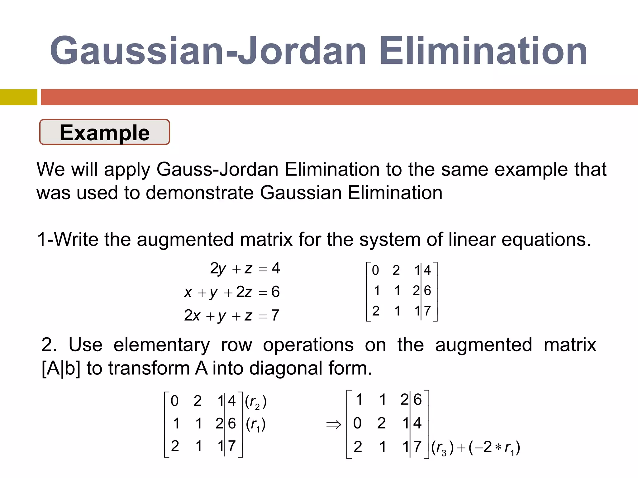 TheElimination of UnknowsNotice that these equations follow directly from Cramer’s rule, which statesEXAMPLEUse the elimination of unknown to solve,