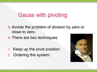 General algorithm to compute ranks and basesThe Gaussian elimination algorithm can be applied to any matrix A. If we get "stuck" in a given column, we move to the next column. In this way, for example, some matrices can be transformed to a matrix that has a reduced row echelon form like (the *'s are arbitrary entries). This echelon matrix T contains a wealth of information about A: the rank of A is 5 since there are 5 non-zero rows in T; the vector space spanned by the columns of A has a basis consisting of the first, third, fourth, seventh and ninth column of A (the columns of the ones in T), and the *'s tell you how the other columns of A can be written as linear combinations of the basis columns.