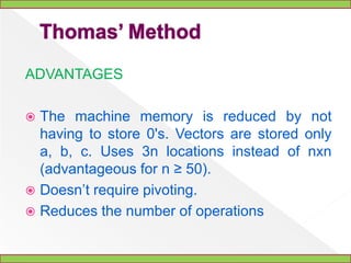 What is pivoting?     The objective of pivoting is to make an element above or below a leading one into a zero.	The "pivot" or "pivot element" is an element on the left hand side of a matrix that you want the elements above and below to be zero. Normally, this element is a one. If you can find a book that mentions pivoting, they will usually tell you that you must pivot on a one. If you restrict yourself to the three elementary row operations, then this is a true statement. However, if you are willing to combine the second and third elementary row operations, you come up with another row operation (not elementary, but still valid). 	You can multiply a row by a non-zero constant and add it to a non-zero multiple of another row, replacing that row.	So what? If you are required to pivot on a one, then you must sometimes use the second elementary row operation and divide a row through by the leading element to make it into a one. Division leads to fractions. While fractions are your friends, you're less likely to make a mistake if you don't use them. 	What's the catch? If you don't pivot on a one, you are likely to encounter larger numbers. Most people are willing to work with the larger numbers to avoid the fractions.