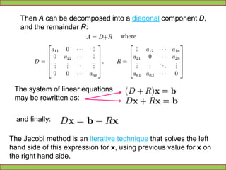 Jacobian MethodGiven a square system of n linear equations:Ax = Bwhere:
