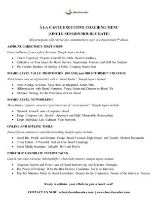Director candidate a ala carte menu Director Candidate A Ala Carte Menu