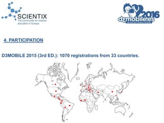 D3MOBILE 2015 (3rd ED.): 1070 registrations from 33 countries.
4. PARTICIPATION
 