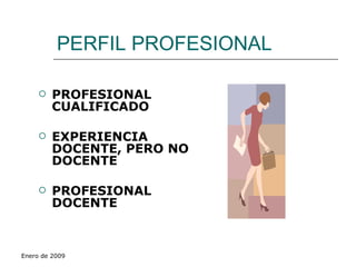 PERFIL PROFESIONAL   PROFESIONAL CUALIFICADO EXPERIENCIA DOCENTE, PERO NO DOCENTE  PROFESIONAL DOCENTE 