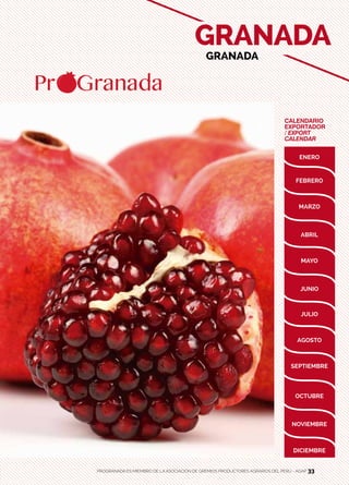 33
CALENDARIO
EXPORTADOR
/ EXPORT
CALENDAR
GRANADA
GRANADA
PROGRANADA ES MIEMBRO DE LA ASOCIACIÓN DE GREMIOS PRODUCTORES AGRARIOS DEL PERÚ - AGAP 33
 