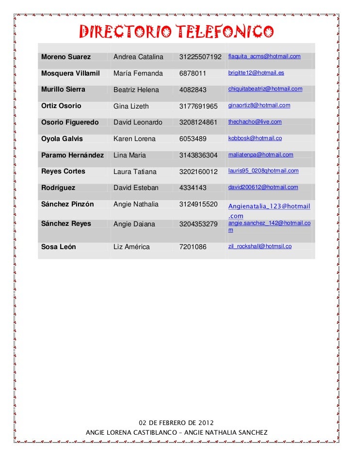 Directorio telefonico Directorio telefonico
