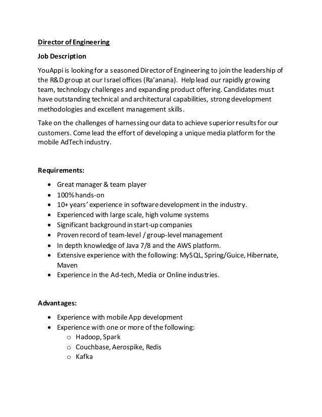 youappi director of engineering job notice job description director of engineering