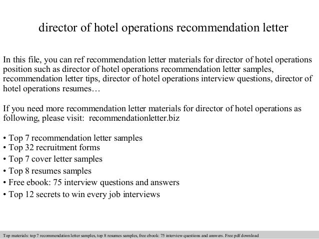 Director of hotel operations recommendation letter