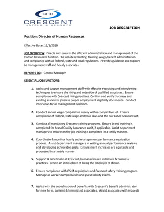 Director of Human Resources - Crowne Plaza Melbourne Oceanfront | PDF