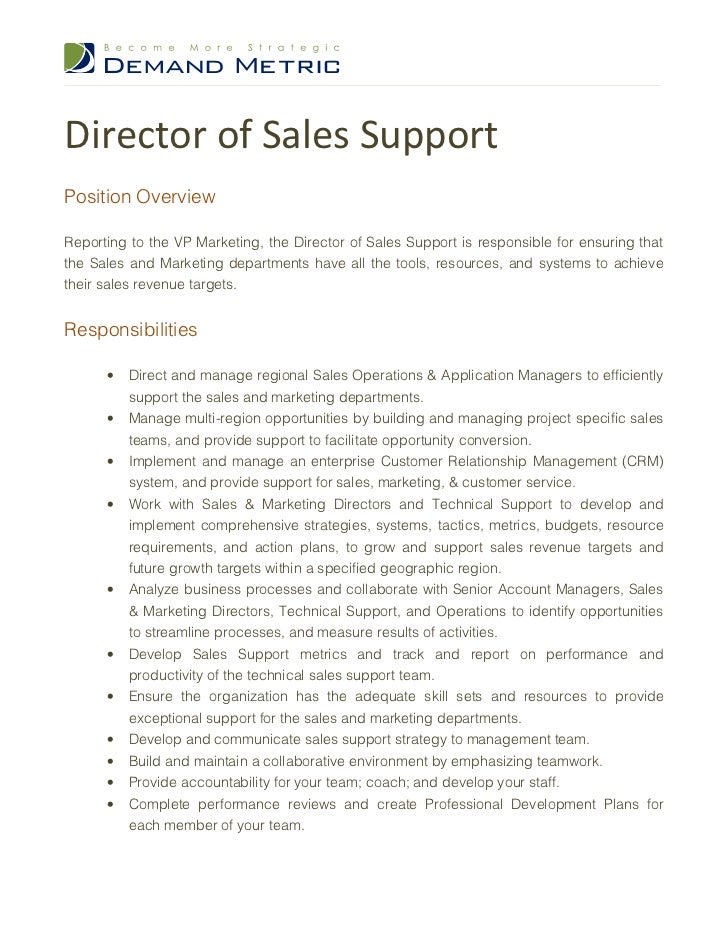 Director Of Sales Support Job Description