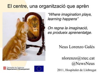 El centre, una organització que aprèn Neus Lorenzo Galés [email_address] @NewsNeus 2011, Hospitalet de Llobregat “ Where imagination plays,  learning happens” On regna la imaginació,  es produeix aprenentatge.   