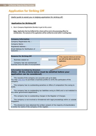 154   e-Forms: Step-by-Step Guides


      Application for Striking Off




                                     Contents
 