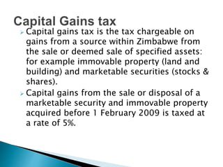  A sale of a marketable security and
immovable property acquired after 1 February
2009 is taxed at 20 % after allowing
de...