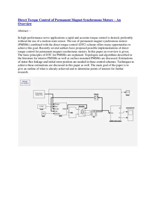 Direct torque control of permanent synchronous motors an