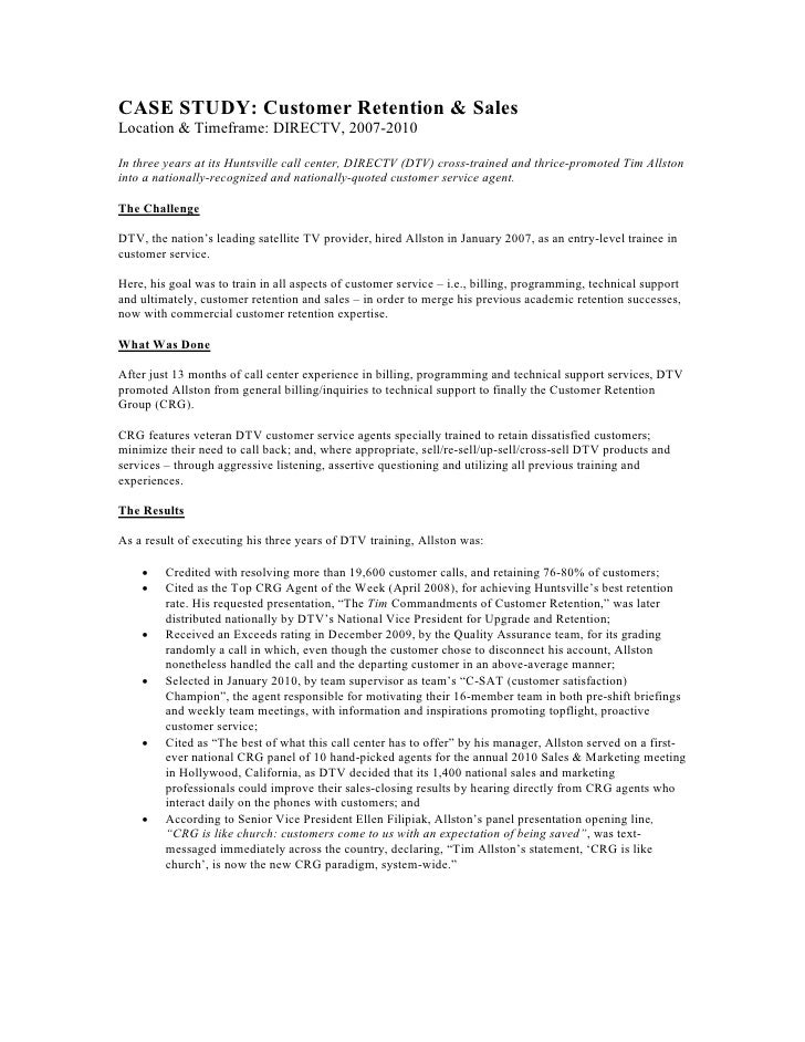 directv customer retention sales case study 2007 2010 direct tv customerservice