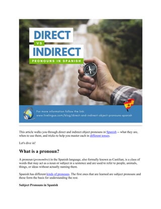 Direct vs Indirect Object Pronouns in Spanish | PDF