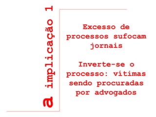 a  implicação 1 Excesso de processos sufocam jornais Inverte-se o processo: vítimas sendo procuradas por advogados 