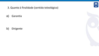 3. Quanto à finalidade (sentido teleológico)
a) Garantia
b) Dirigente
 