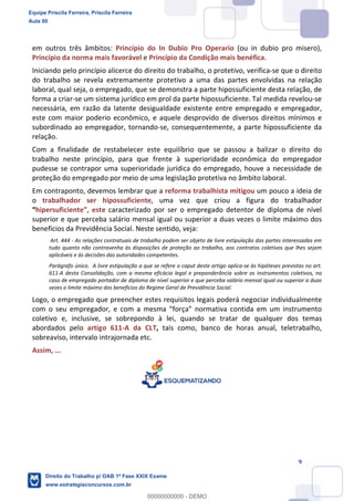 Equipe Priscila Ferreira, Priscila Ferreira
Aula 00
Direito do Trabalho p/ OAB 1ª Fase XXIX Exame
www.estrategiaconcursos.com.br
0
00000000000 - DEMO
 