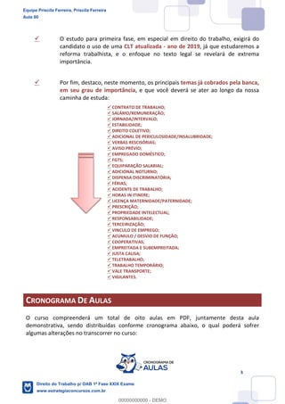 Equipe Priscila Ferreira, Priscila Ferreira
Aula 00
Direito do Trabalho p/ OAB 1ª Fase XXIX Exame
www.estrategiaconcursos.com.br
0
00000000000 - DEMO
==0==
 