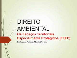 DIREITO
AMBIENTAL
Os Espaços Territoriais
Especialmente Protegidos (ETEP)
Professora Acássia Mirelle Martins
 