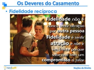 Os Deveres do Casamento
• Fidelidade recíproca

Noções de Direito

 