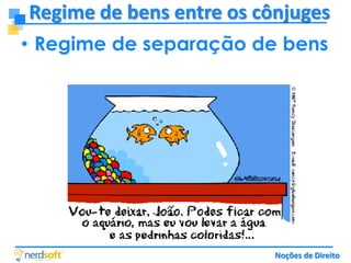 Regime de bens entre os cônjuges
• Regime de separação de bens

Noções de Direito

 